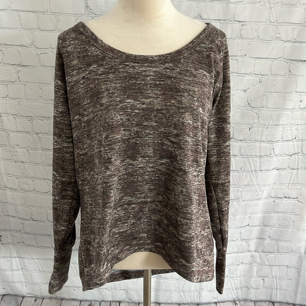 Athleta Top Sweater Women’s Long Sleeve XL Polyester Blend Brown and White